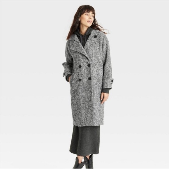 NEW! Women's Double-Breasted Cocoon Overcoat Universal Thread Black Gray Small - Picture 1 of 16
